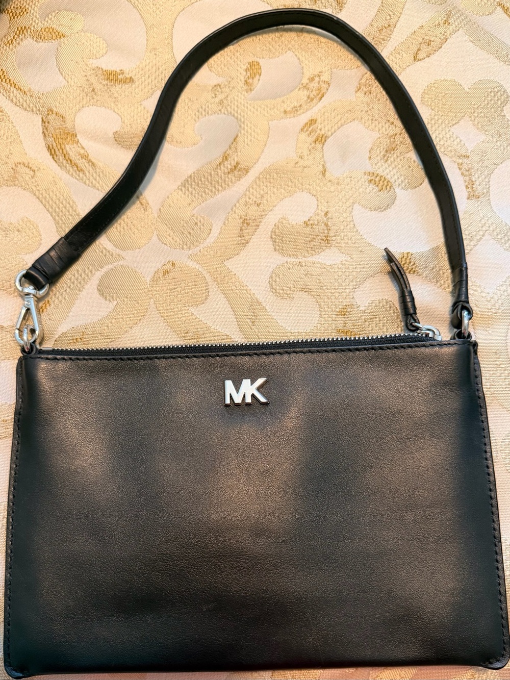 Michael Kors Black Leather MK Mini Shoulder Bag